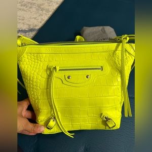 ❌SOLD❌ Balenciaga X-Small Neo Classic Croc Embossed Leather Hobo Bag, FLUO